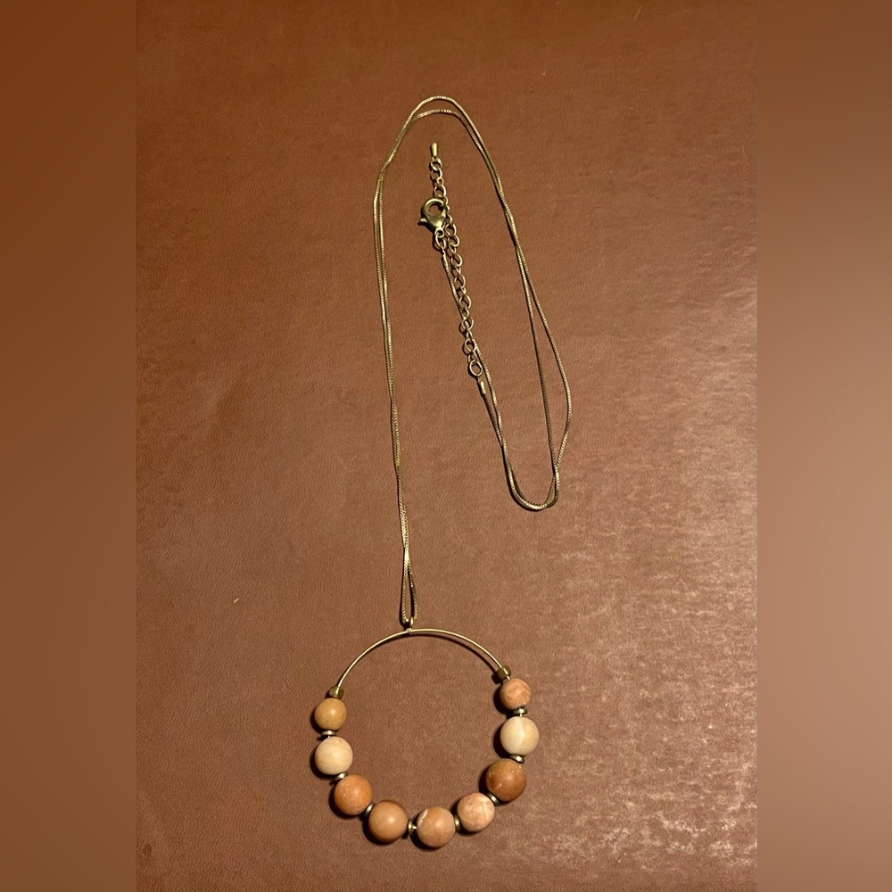 Long Pink and Gold Beaded Necklace